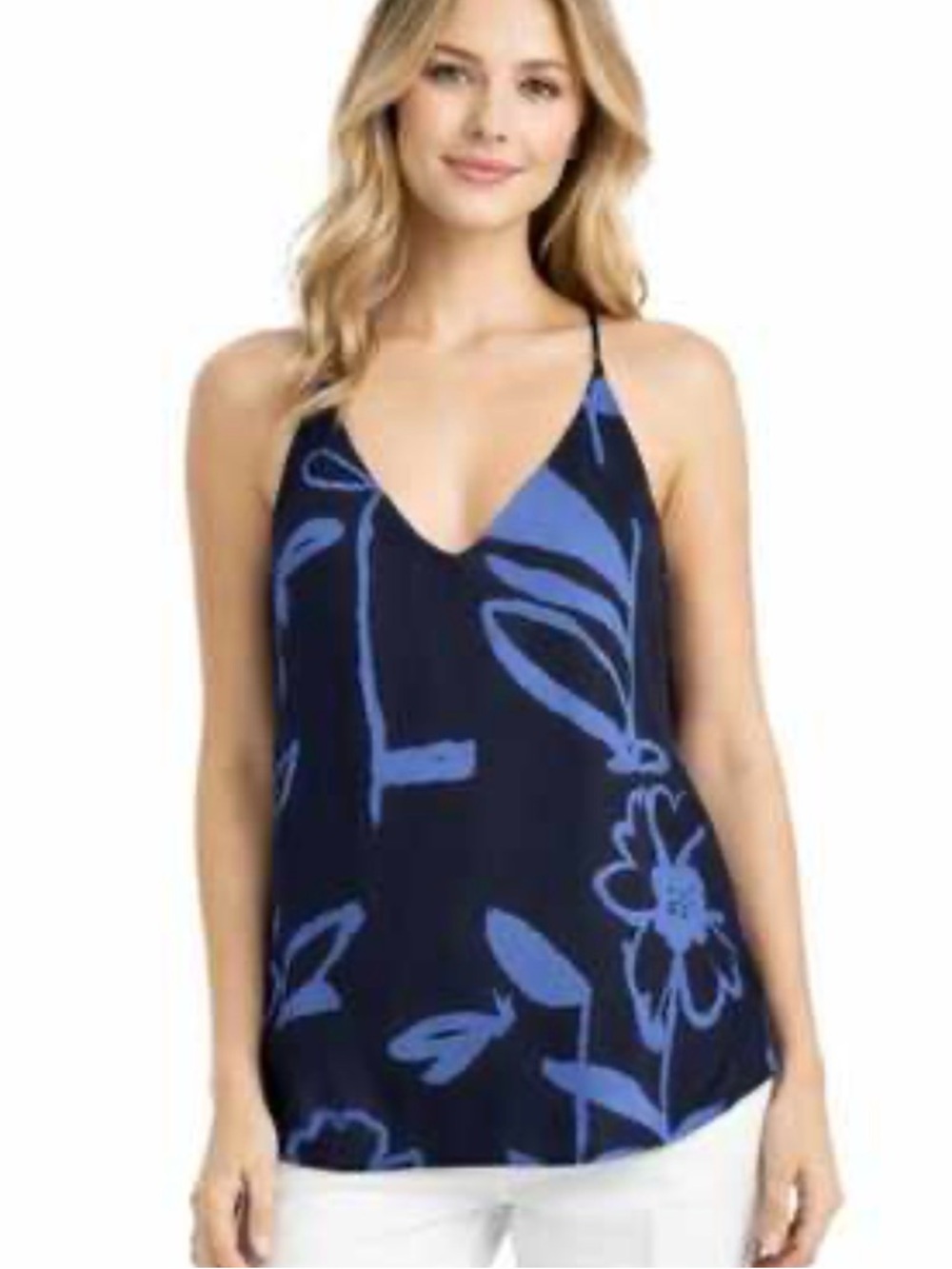 LOFT Black and Blue Floral V-Neck Cami